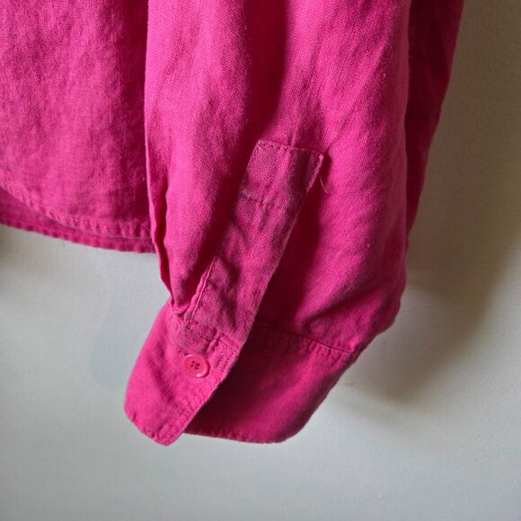 EUC ZARA PINK SEMI CROPPED BUTTON DOWN 100% LINEN SHIRT SIZE XXL WMN - Picture 12 of 16
